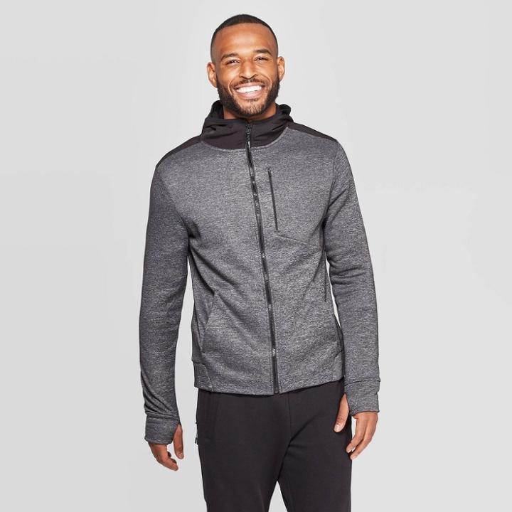 Men's Elevated Tech Fleece Full Zip Sweatshirt - C9 Champion Black Heather L, Size: Large, Black Grey