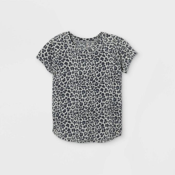 Girls' Animal Print Short Sleeve T-shirt - Harper & Elliott Charcoal Gray