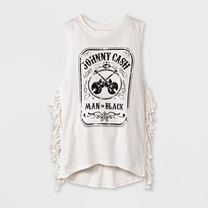 Girls' Johnny Cash Sleeveless Fringe Tank Top - White