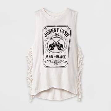 Girls' Johnny Cash Sleeveless Fringe Tank Top - White