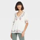 Women's Short Sleeve Embroidered Top - Knox Rose White