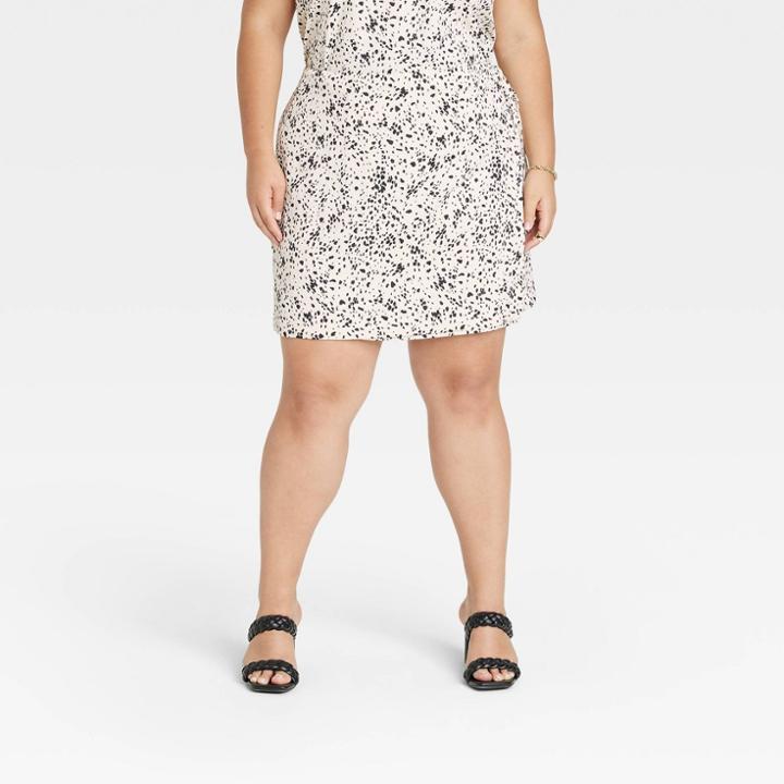 Women's Plus Size Satin Mini A-line Skirt - A New Day Tan Leopard Print