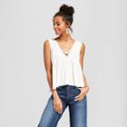 Women's Floral Cross Front Crop Babydoll Tank Top - Soul Cake (juniors') Ivory