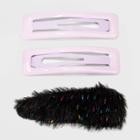 Pink And Black Epoxy And Faux Fur Snaps Hair Clips And Pins 3pc - Wild Fable