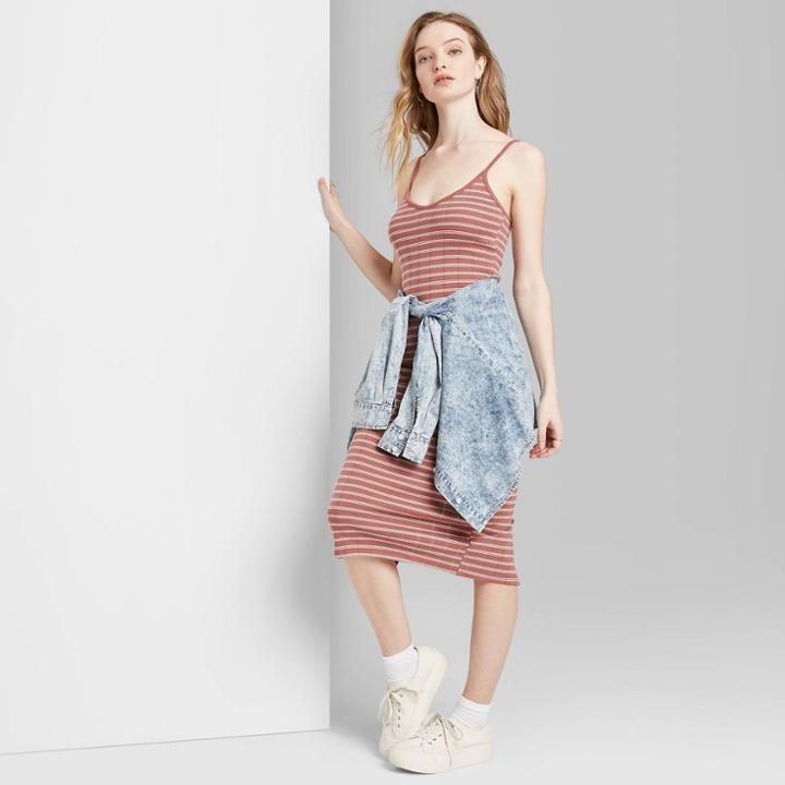 Women's Striped Sleeveless V-neck Knit Midi Dress - Wild Fable Cinnamon Xs, Women's, Brown