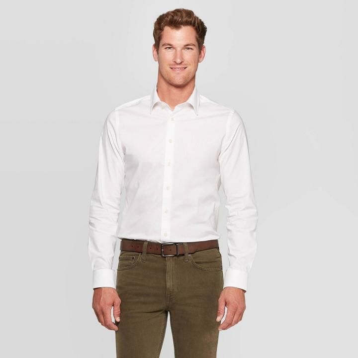 Men's Slim Fit Long Sleeve Dress Button-down Shirt - Goodfellow & Co White