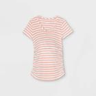 Maternity Striped Short Sleeve V-neck Side Shirred T-shirt - Isabel Maternity By Ingrid & Isabel Coral