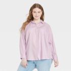 Women's Plus Size Raglan Long Sleeve Denim Button-down Shirt - Universal Thread Lavender
