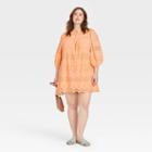 Women's Plus Size 3/4 Sleeve Eyelet Short Dress - Universal Thread Light Orange