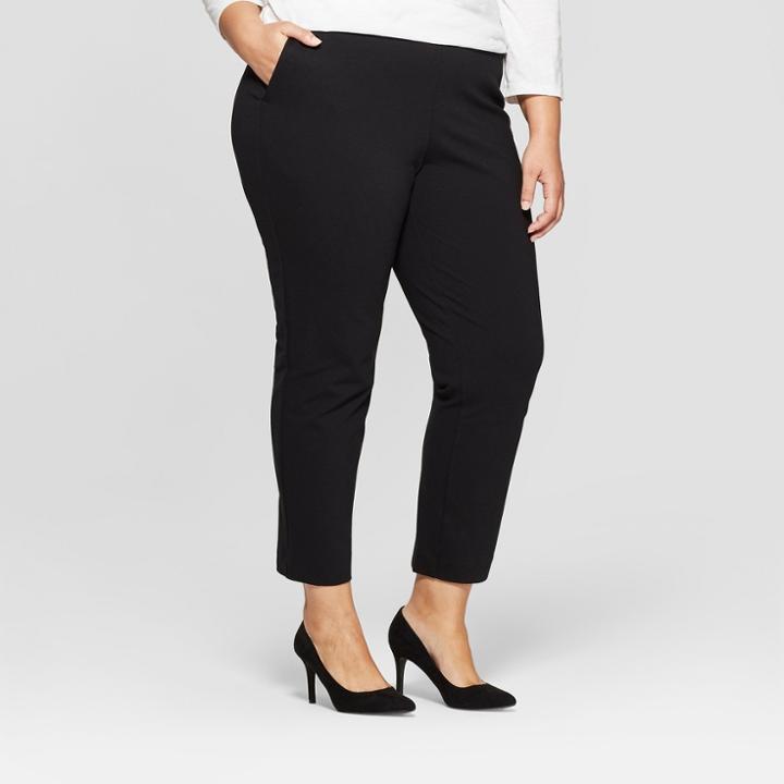 Women's Plus Size Pull On Slim Ankle Ponte Pants - Ava & Viv Black