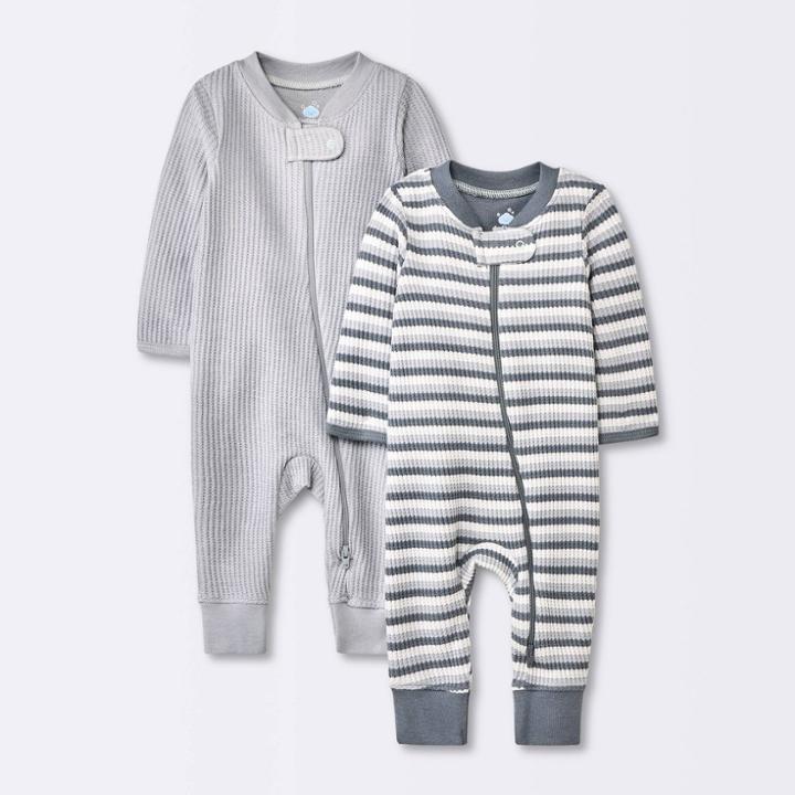 Baby 2pc Waffle Romper - Cloud Island Gray