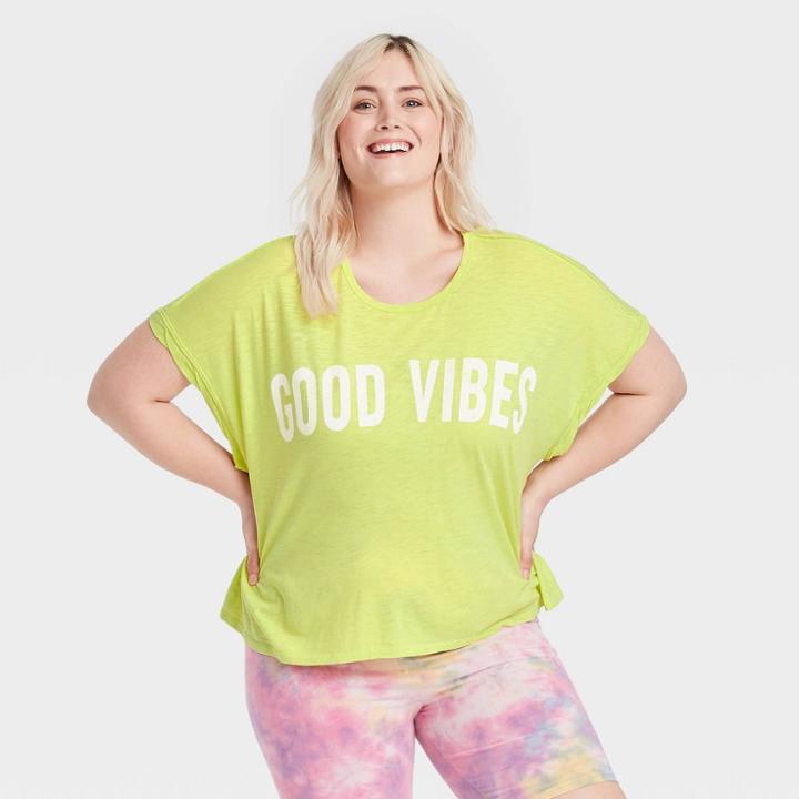 Grayson Threads Women's Plus Size Good Vibes Short Sleeve Graphic T-shirt - Green