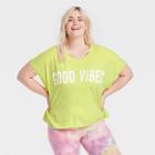 Grayson Threads Women's Plus Size Good Vibes Short Sleeve Graphic T-shirt - Green