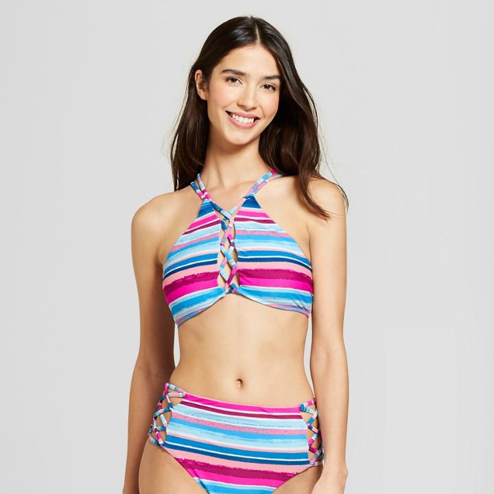 Vanilla Beach Women's Lace-up High Neck Bikini Top - L,