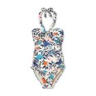 V-neck Tie Back Halter With Peephole One Piece Maternity Swimsuit - Isabel Maternity By Ingrid & Isabel Floral