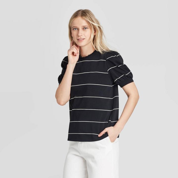 Women's Striped Short Sleeve T-shirt - Who What Wear Black