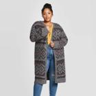 Women's Plus Size Jacquard Long Sleeve Duster Sweater - Universal Thread Black