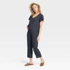 The Nines By Hatch Flutter Short Sleeve Cropped Maternity Jumpsuit Black