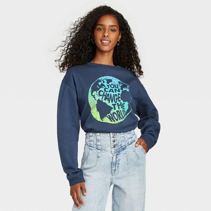 Modern Lux Women's You Can Change The World Graphic Sweatshirt - Blue