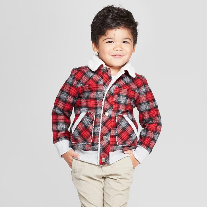 Genuine Kids From Oshkosh Toddler Boys' Sherpa Trucker Track Jacket - Red