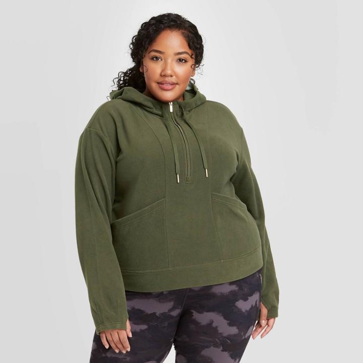 Women's Plus Size Microfleece Pullover Sweatshirt - All In Motion Olive Green