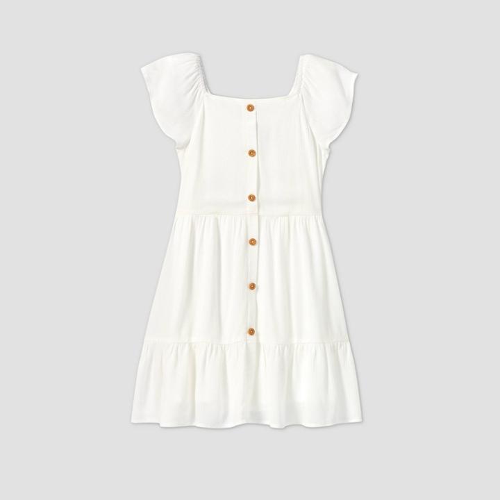 Girls' Button-front Flutter Sleeve Dress - Art Class White