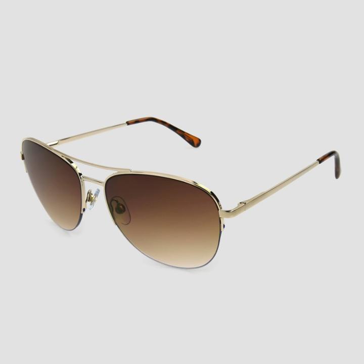Women's Aviator Metal Shiny Sunglasses - A New Day Gold, Gold/grey