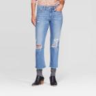 Women's Relaxed Fit High-rise Distressed Straight Cropped Jeans - Universal Thread Medium Blue