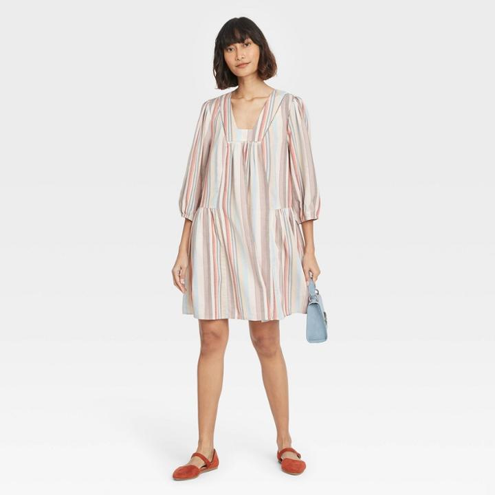Women's Striped Long Sleeve Shift Dress - Knox Rose