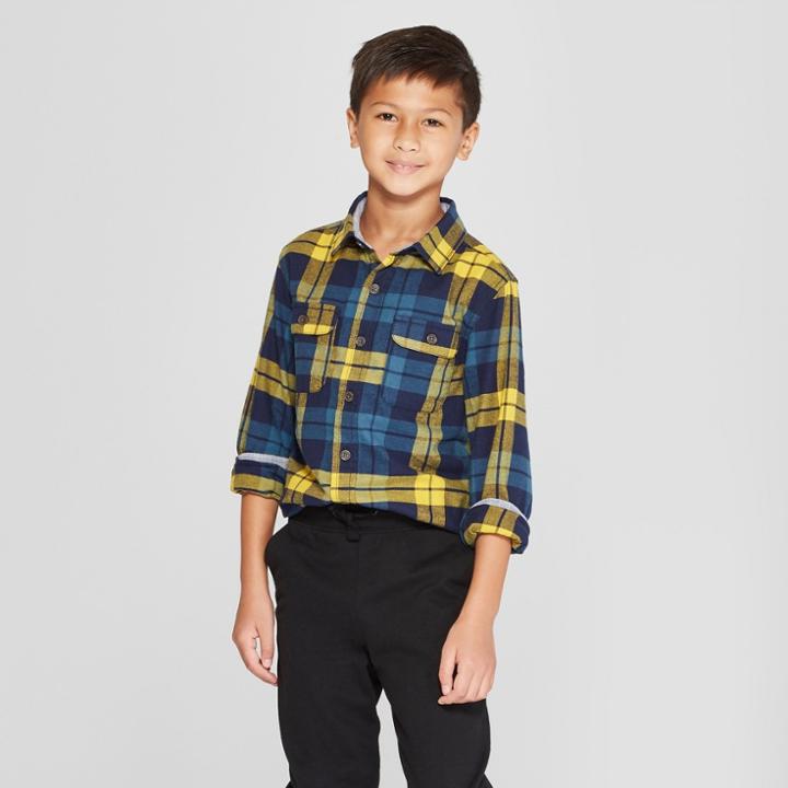 Boys' Flannel Button-down Shirt - Cat & Jack Yellow/blue
