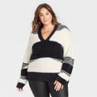 Women's Plus Size V-neck Eyelash Pullover Sweater - Knox Rose Black