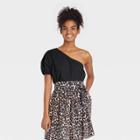 Women's Puff Short Sleeve One Shoulder Top - Who What Wear Jet Black