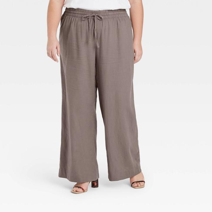 Women's Plus Size Mid-rise Wide Leg Pants - A New Day Brown