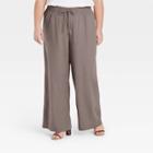 Women's Plus Size Mid-rise Wide Leg Pants - A New Day Brown