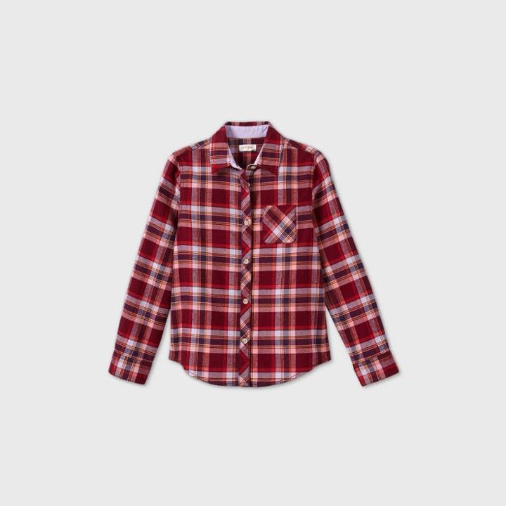 Girls' Plaid Woven Button-down Shirt - Cat & Jack Burgundy