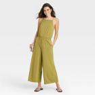 Women's Sleeveless Smocked Cinched Jumpsuit - A New Day Olive