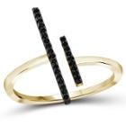 Distributed By Target 1/10 Ct. T.w. Round-cut Black Diamond Prong Set Bar Ring In Gold Over Silver