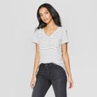 Women's Striped Short Sleeve V-neck Monterey Pocket T-shirt - Universal Thread Gray