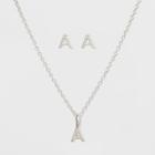 Sterling Silver Initial A Earrings And Necklace Set - A New Day Silver, Girl's,