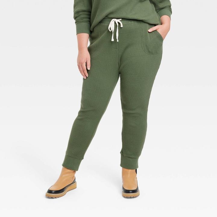 Women's Plus Size Waffle Knit Jogger Pants - Universal Thread Green