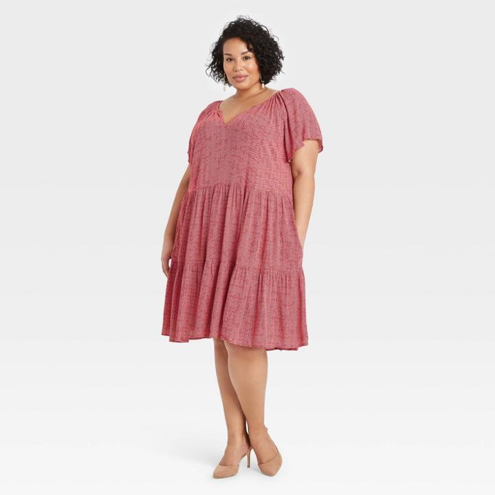 Women's Plus Size Short Sleeve Shift Dress - Knox Rose Red Polka Dot