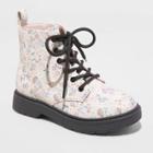 Girls' Zoe Floral Print Zipper Lace-up Combat Boots - Art Class Beige