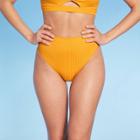 Women's Ribbed High Leg High Waist Extra Cheeky Bikini Bottom - Shade & Shore Golden Yellow