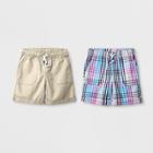 Toddler Boys' 2pk Pull-on Shorts - Cat & Jack Vintage Khaki/blue Plaid - 18 Months, Boy's, Size:
