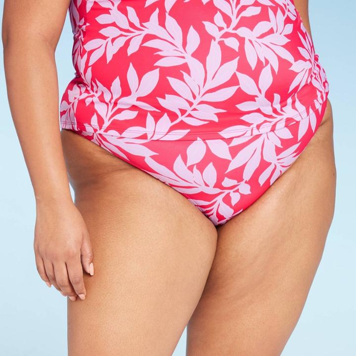 Women's Plus Size Full Coverage Bikini Bottom - All In Motion Red Floral