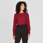 Women's Long Sleeve Crewneck Drapey T-shirt - A New Day Burgundy L, Size: