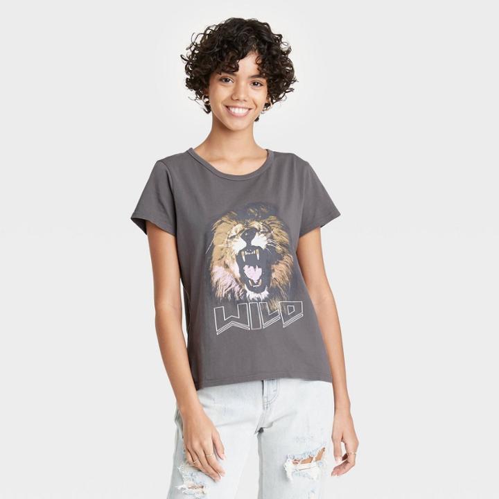 Grayson Threads Women's Lion Wild Short Sleeve Graphic T-shirt - Charcoal Gray