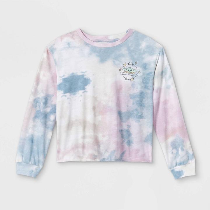 Girls' Star Wars Grogu Precious Graphic Long Sleeve Boxy T-shirt - Art Class Blue/purple