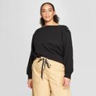 Women's Plus Size Long Sleeve Button Shoulder Sweatshirt - Who What Wear Black X