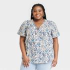 Women's Plus Size Short Sleeve Lace-up Top - Knox Rose Assorted Blues